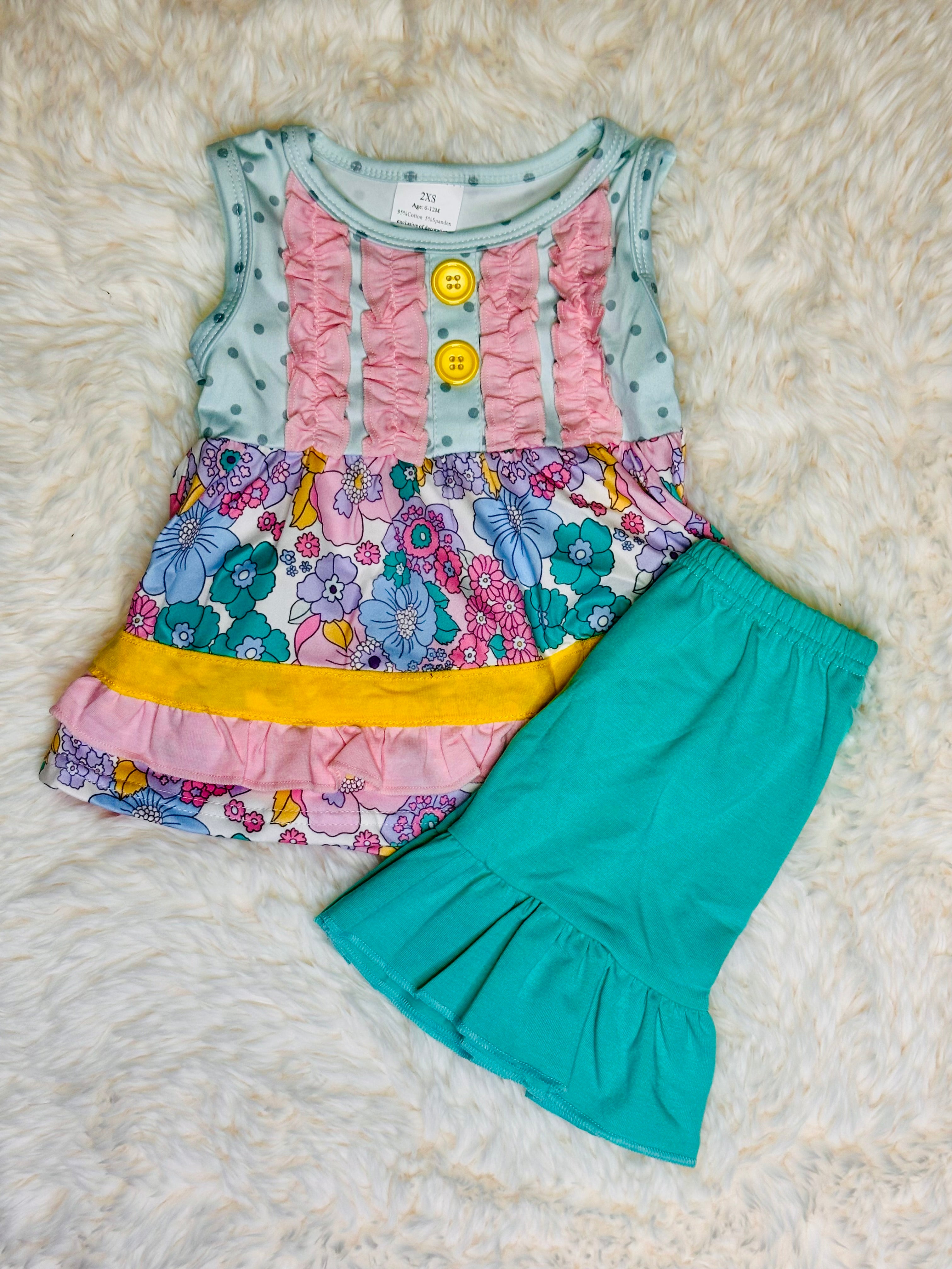 Teal Floral Shorts Set