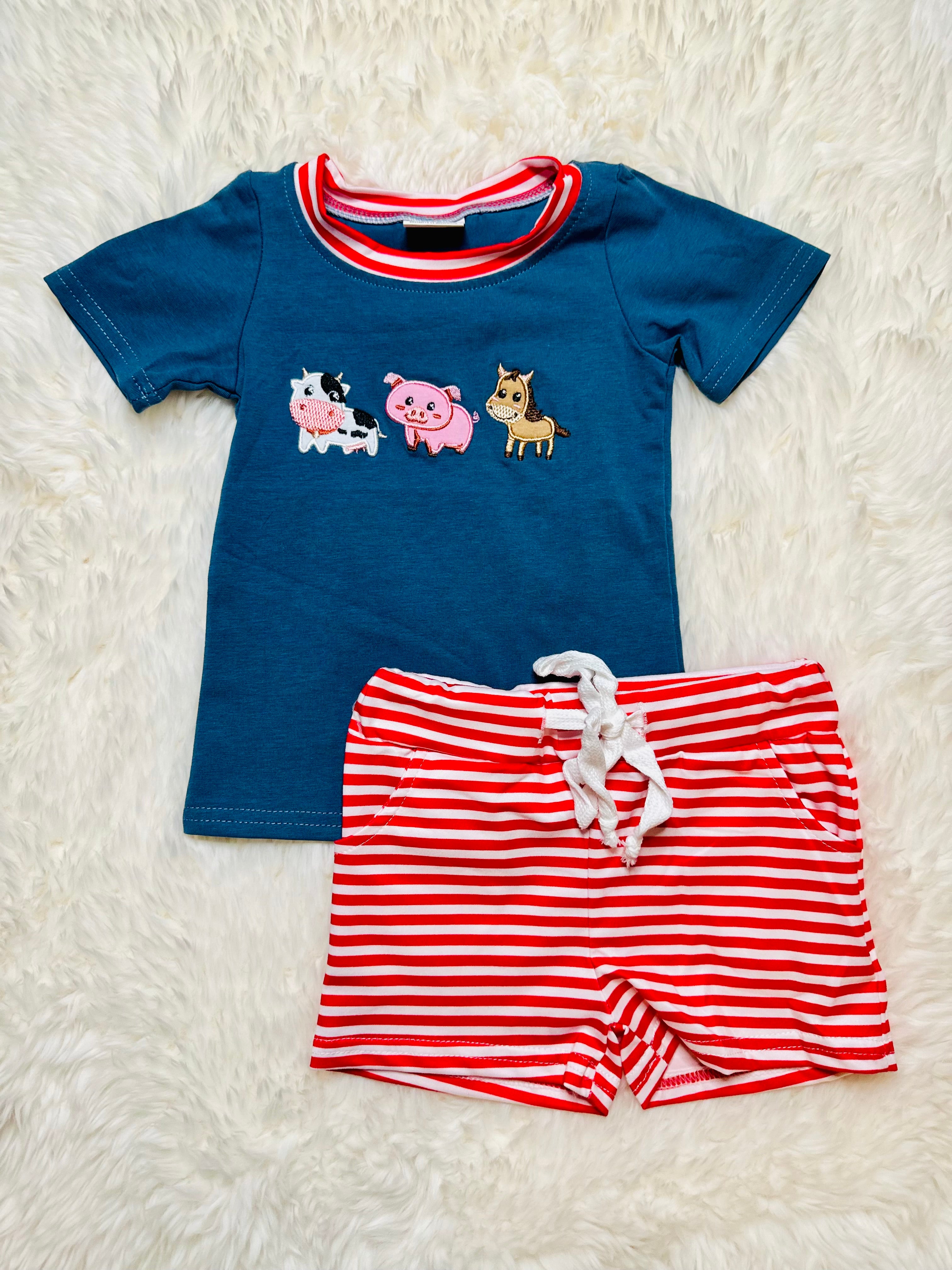 Boys Embroidered Farm Animal Set
