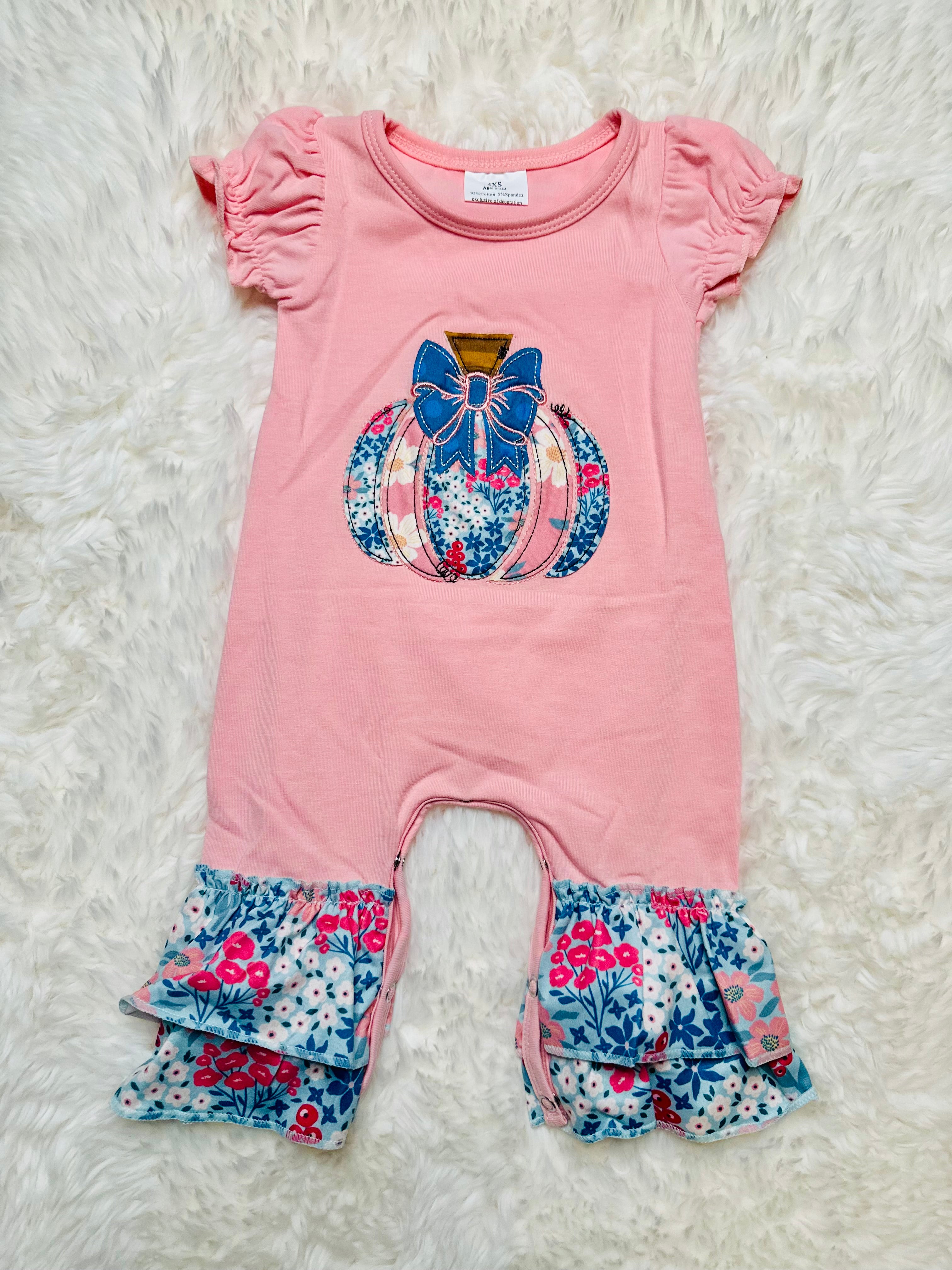 Floral Embroidered Pumpkin Romper