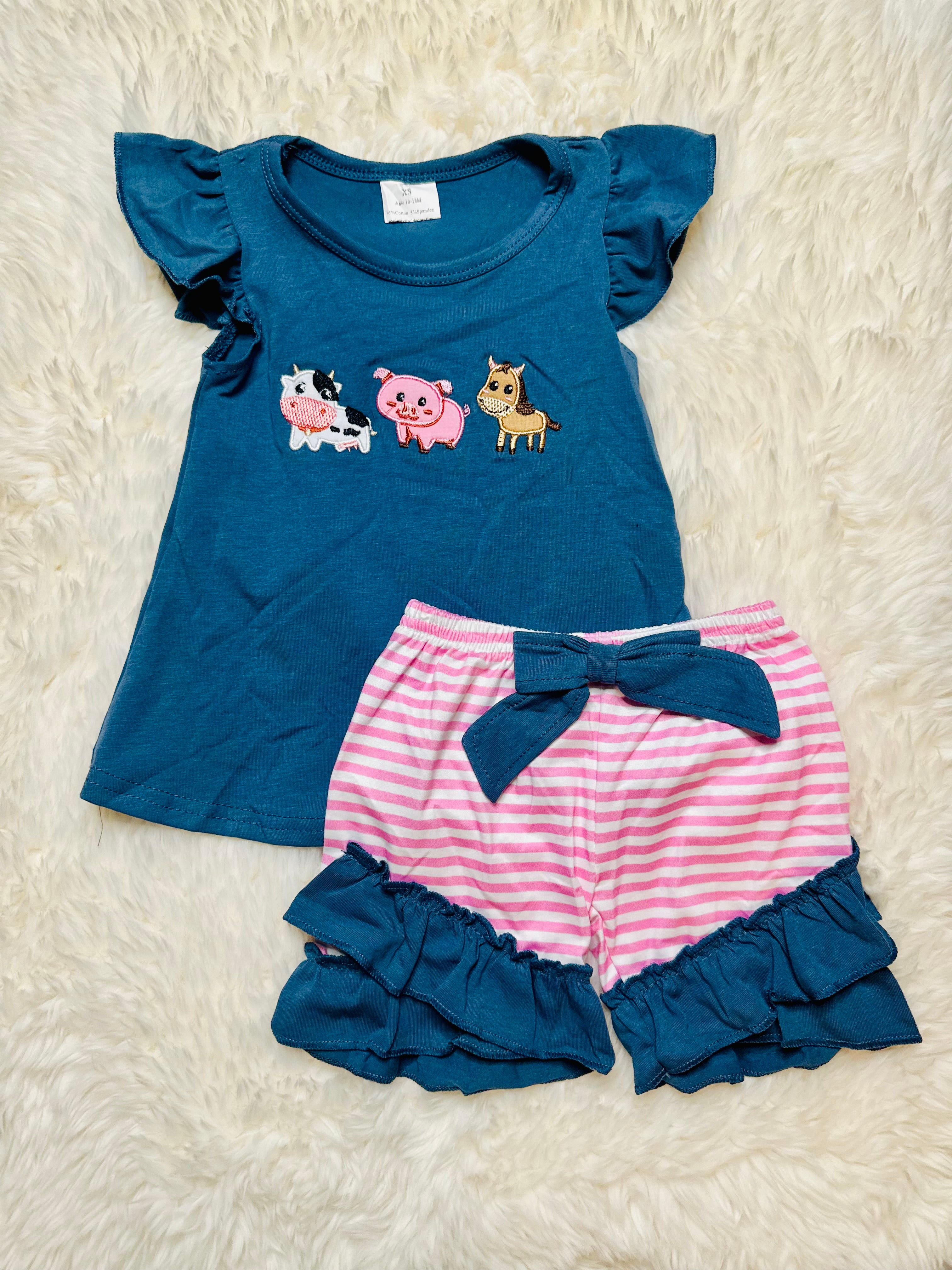 Girls Embroidered Farm Animal Set
