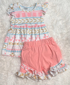 Pink Chevron Shorts Set