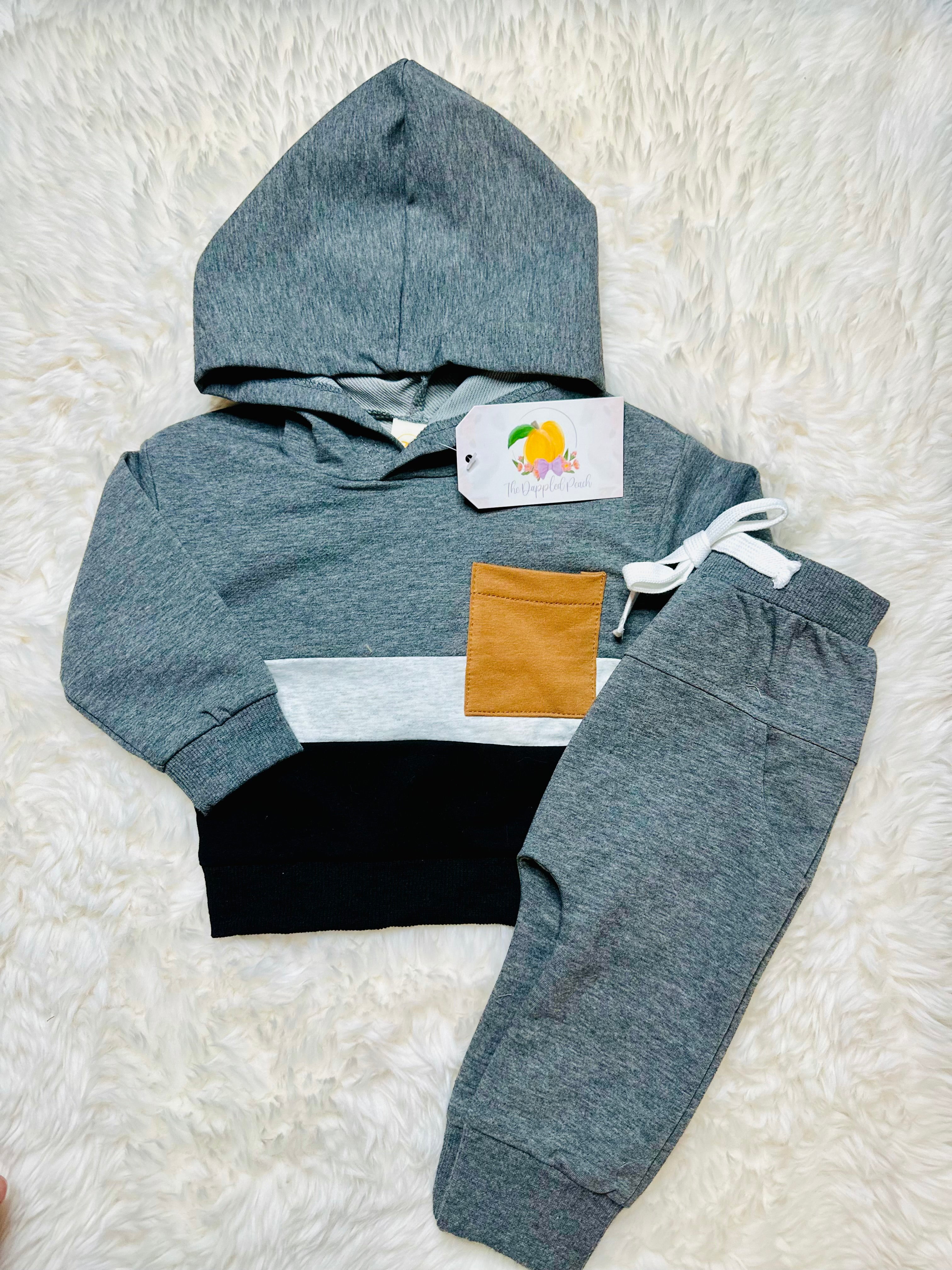 Grey and Black Striped Sweat Set