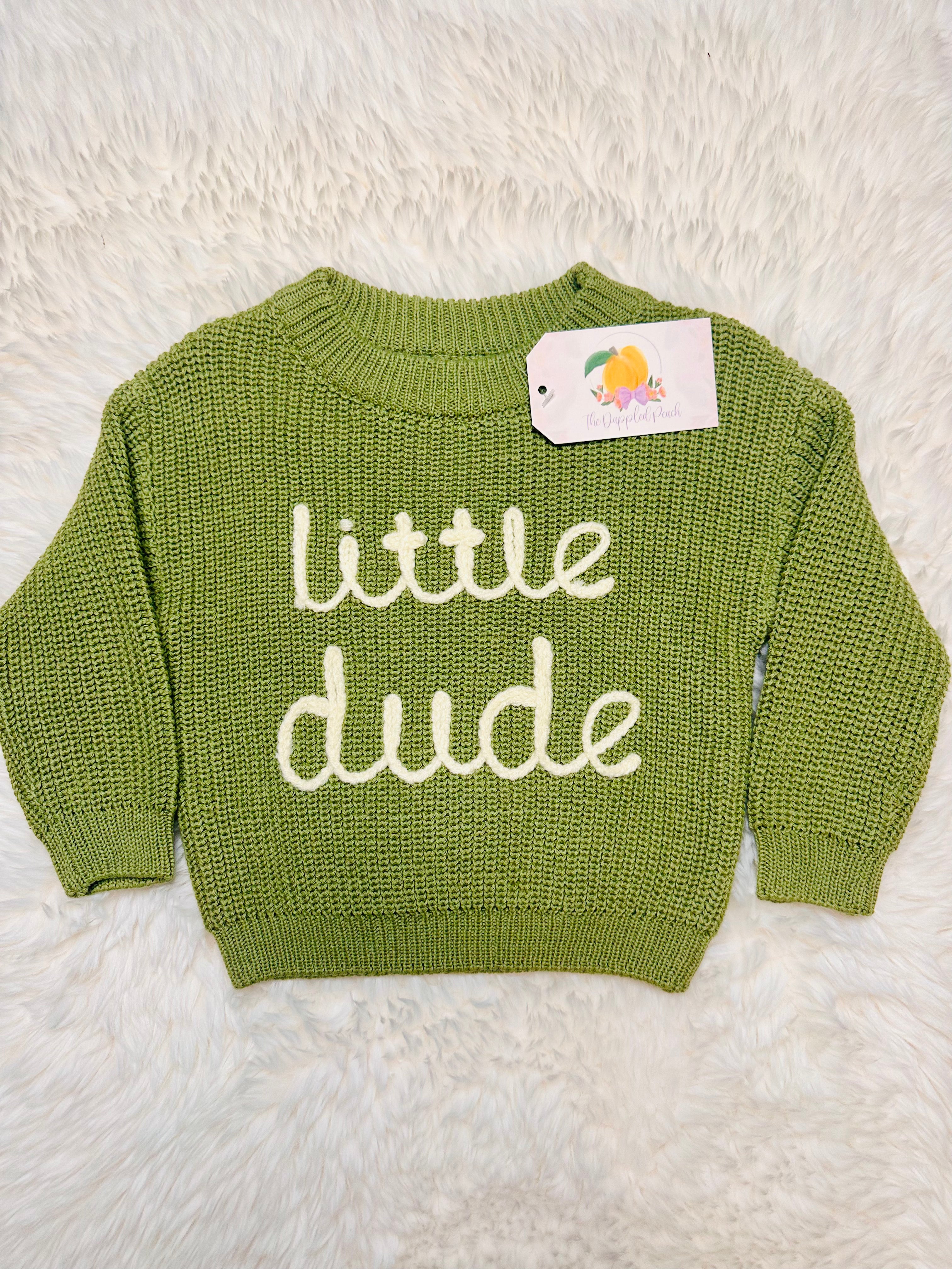 Little Dude Embroidered Sweater-Green