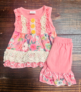 Pink Floral Ruffle Set