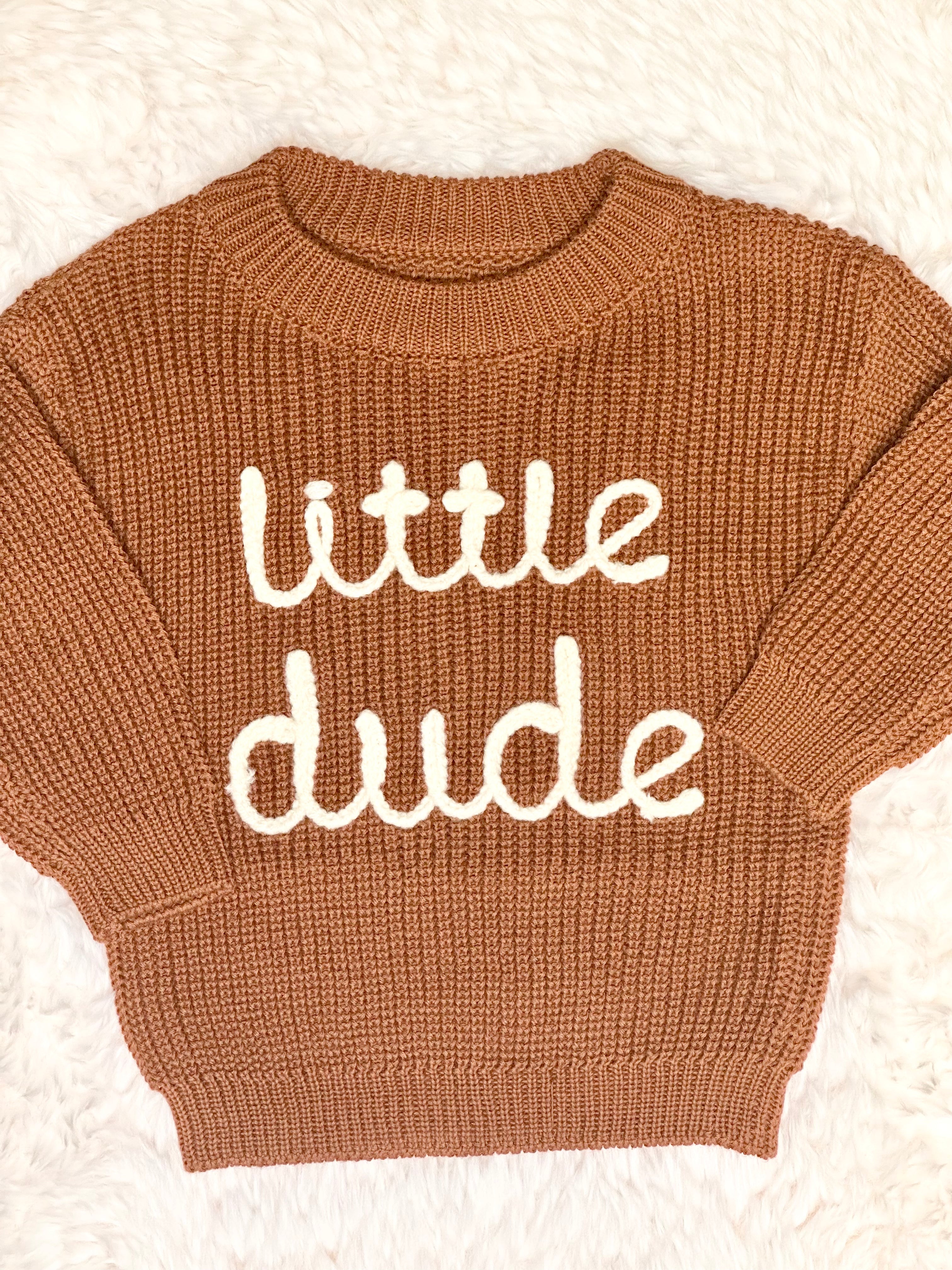 Little Dude Embroidered Sweater-Brown