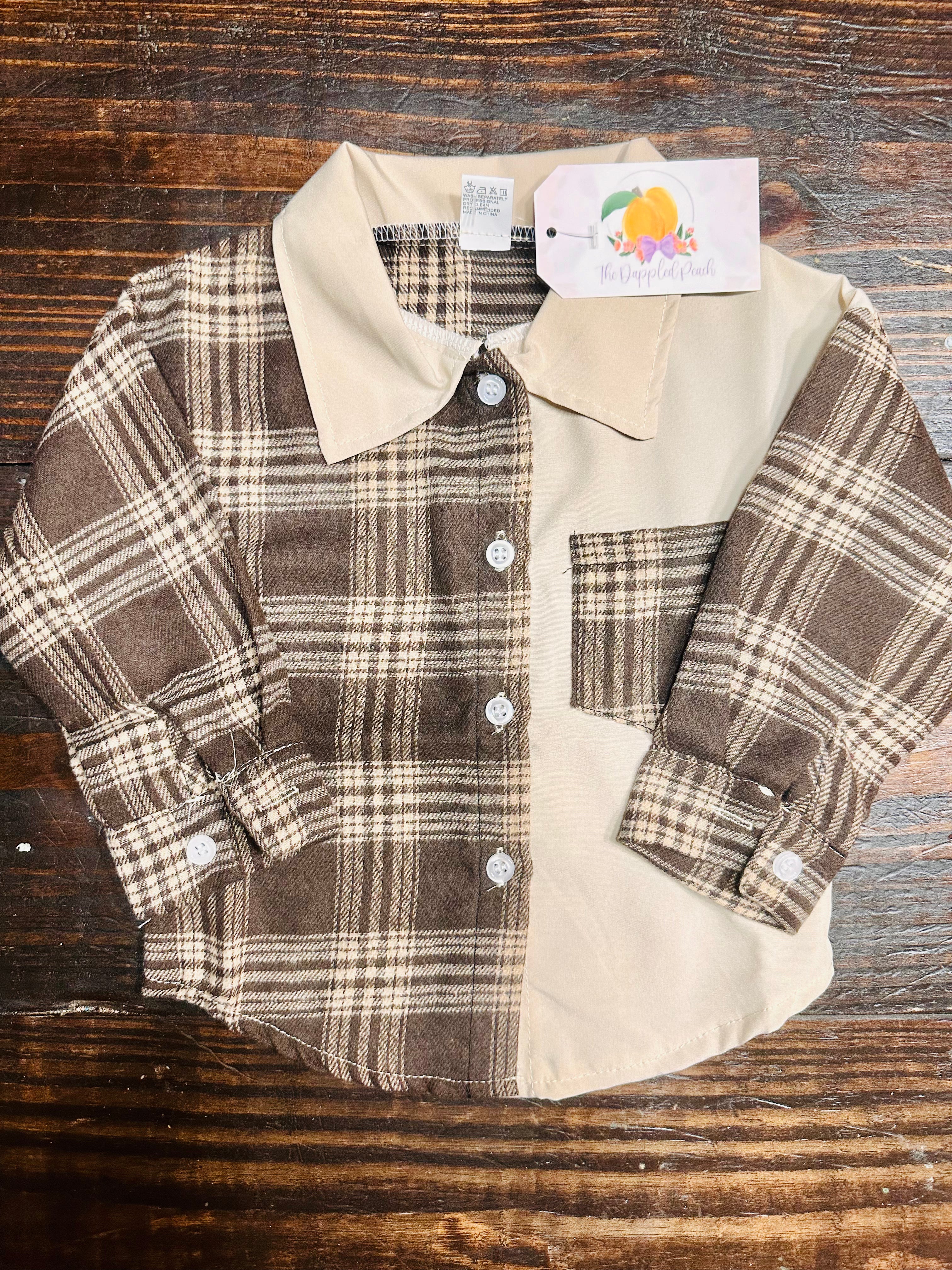 Brown Patchwork Button Up