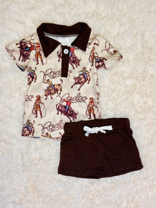 Brown Rodeo Shorts Set