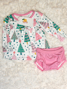 Pink Christmas Tree Bummie Set