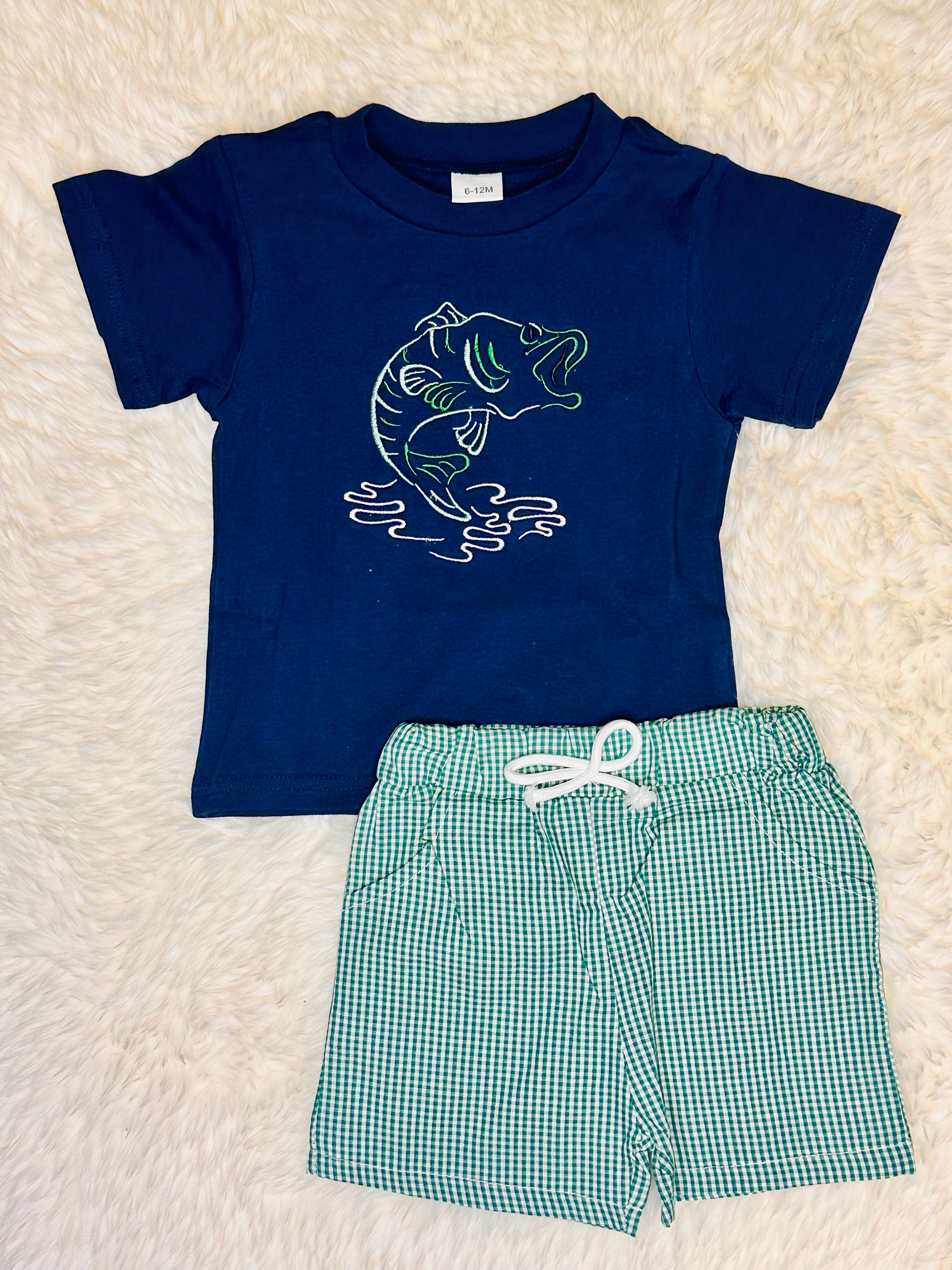 Blue Embroidered Fish Set