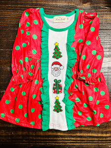 Red & Green Embroidered Dress