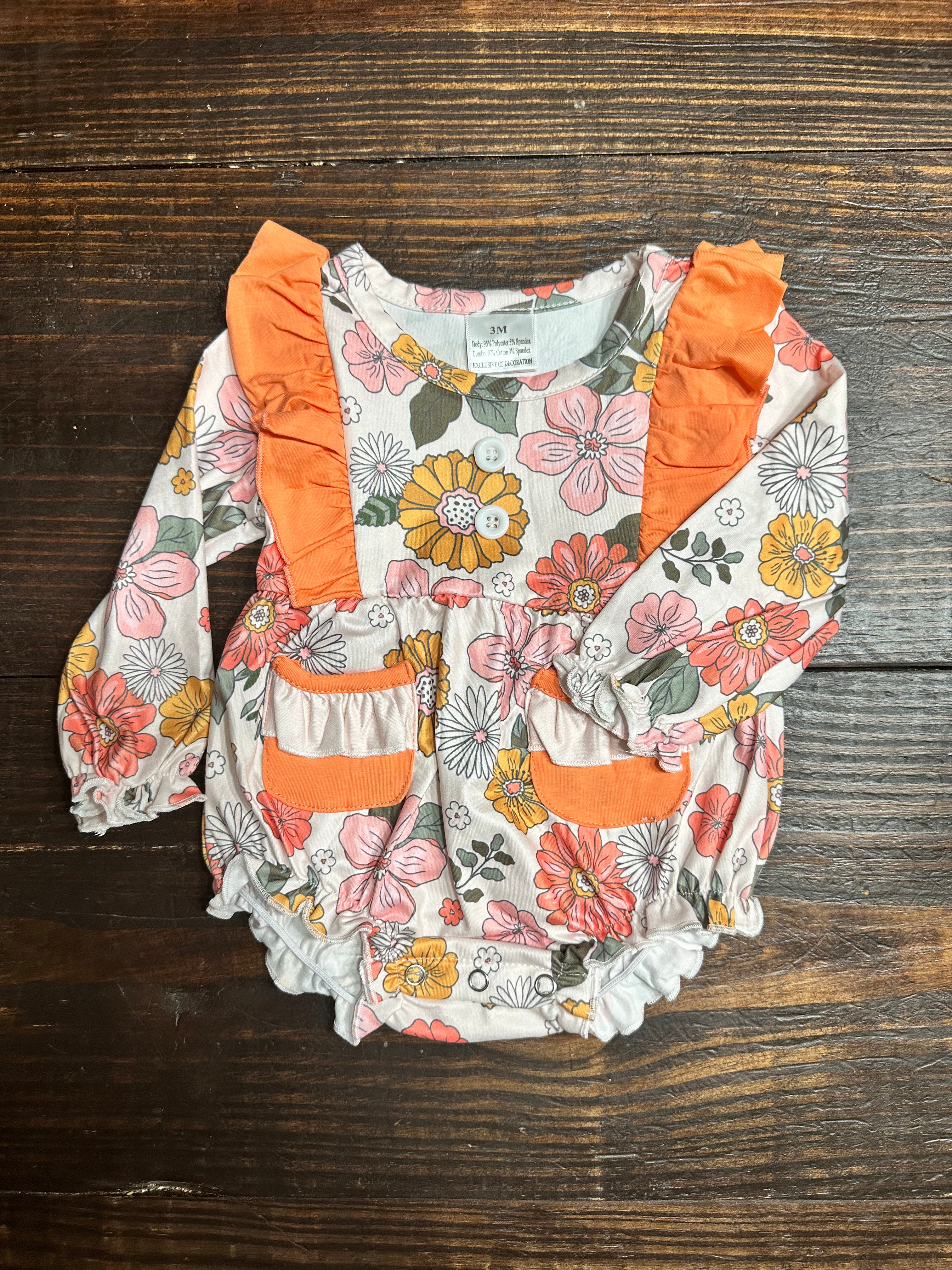 Orange Floral Print Romper