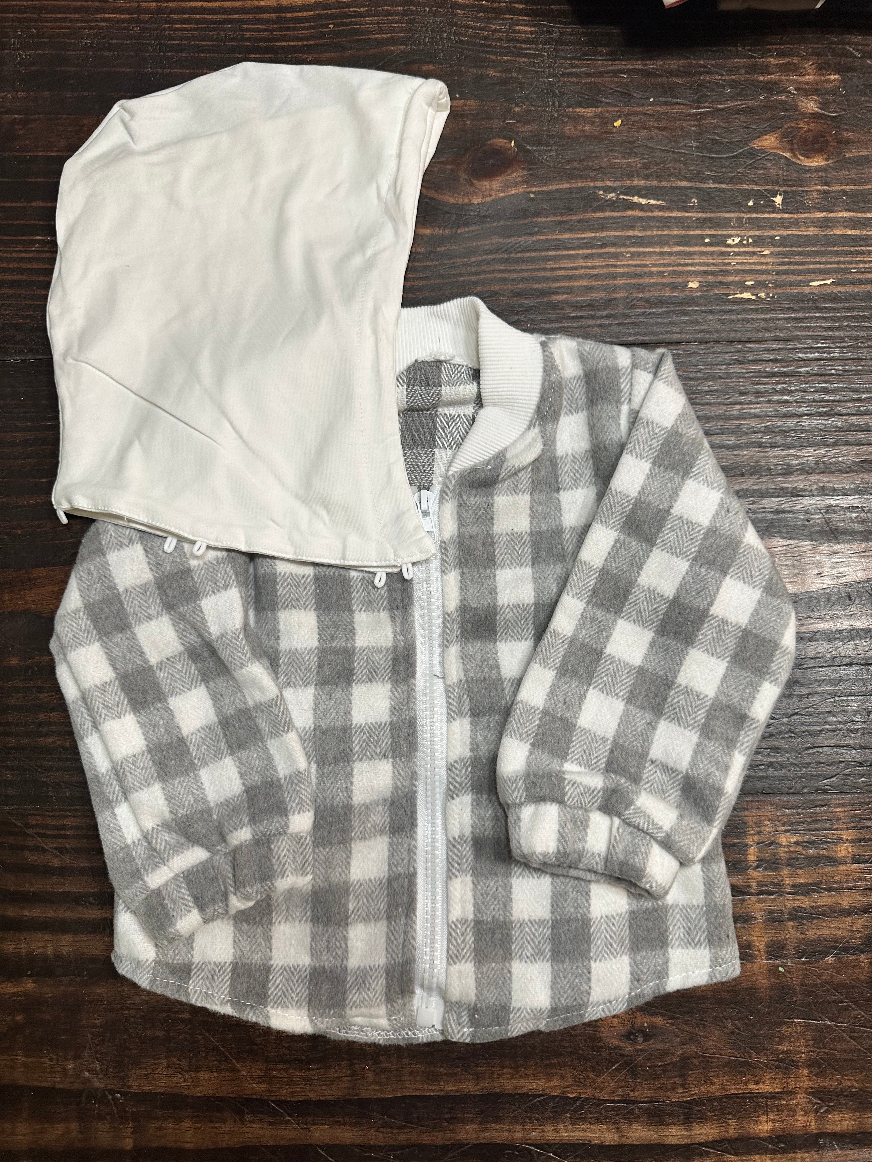 Grey Plaid Zip-Up Hoodie