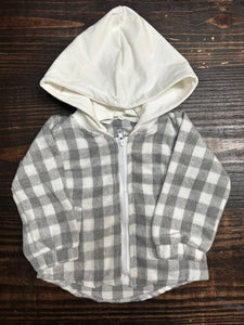 Grey Plaid Zip-Up Hoodie