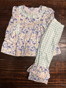 Blue Floral Gingham Set