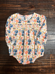 Peach/Navy Floral Smocked Bubble