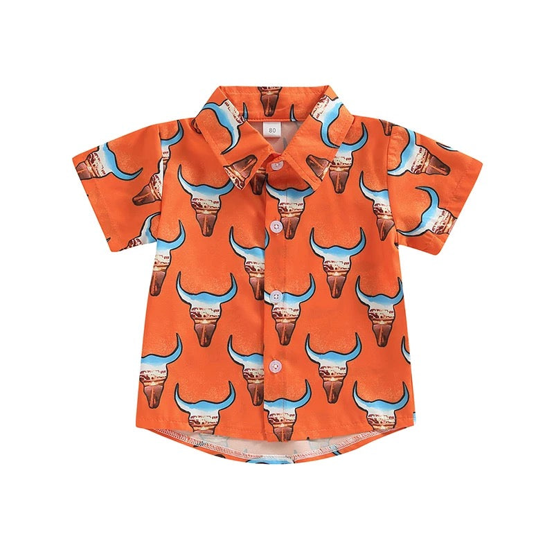 Orange Bullskull Button Up